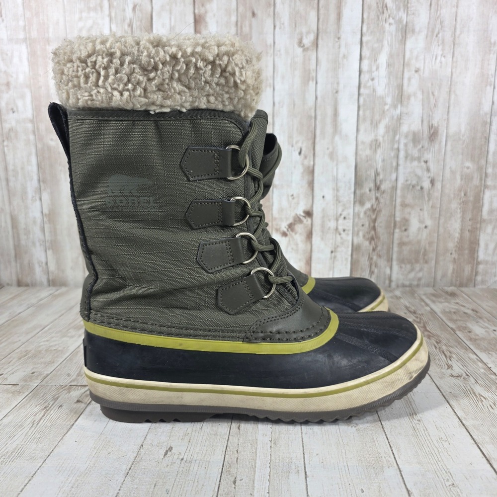 Sorel Caribou Waterproof Winter Boots Olive Green NL1495-214 Womens 8.5